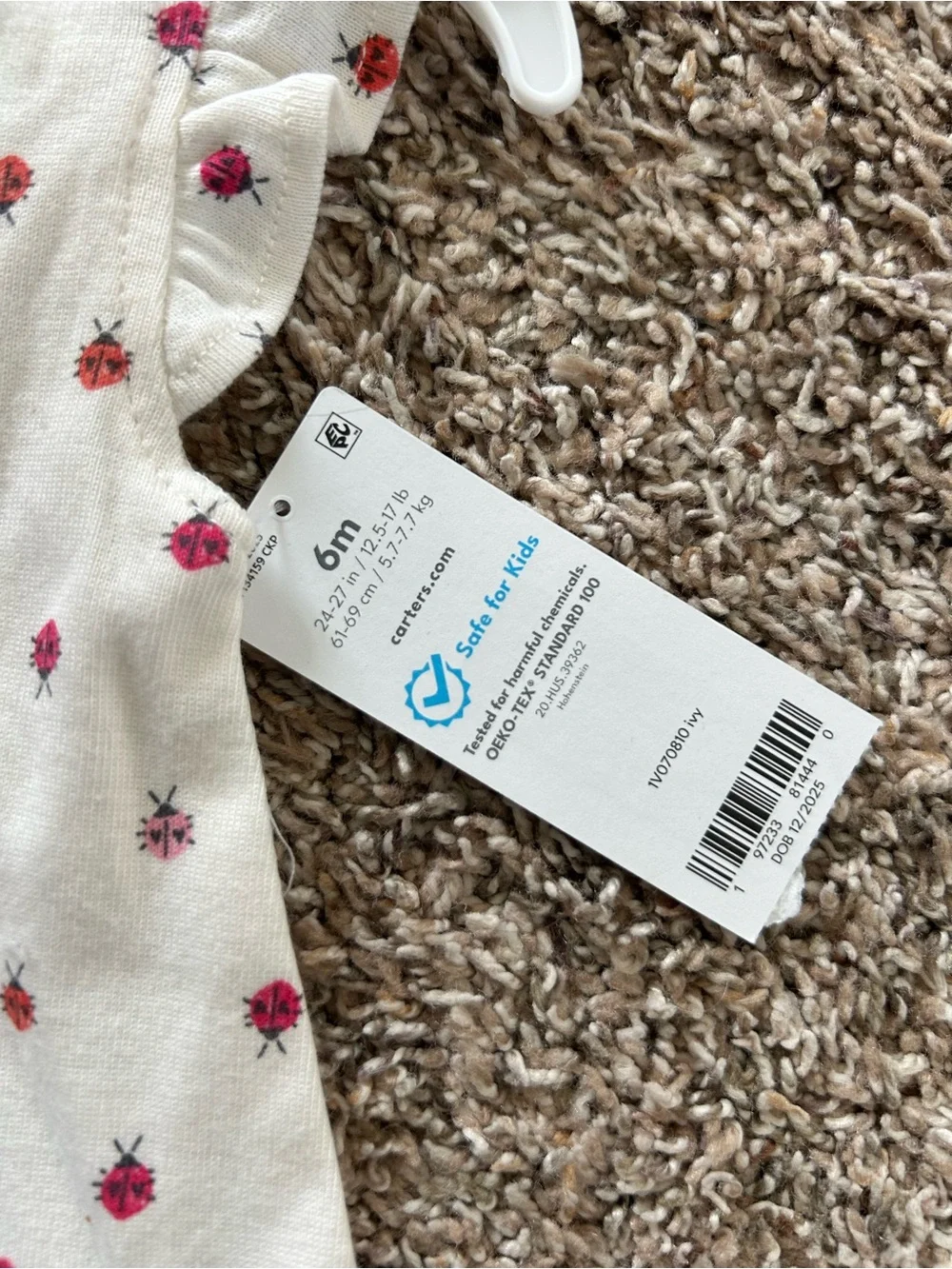 Carter's Cream Short-Sleeve Romper Pajamas with Pink Ladybug Motif